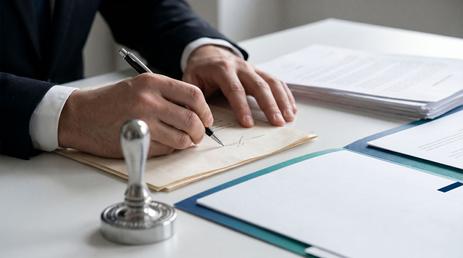Firma de escritura de compraventa en notaría en Chile con sello oficial Firma de escritura de compraventa en notaría en Chile con sello oficial