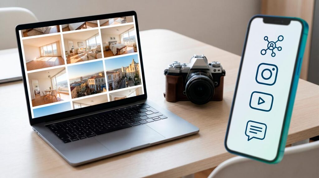 Corredor inmobiliario aplicando estrategias de marketing digital para vender propiedades en Chile.